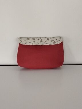 EAC Red Canvas Cosmetic Pouch with Cream Patterned Trim